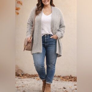 IRO Paris Beatnik Mohair Blend Open Cardigan Gray Size 18W Cozy Knit Sweater